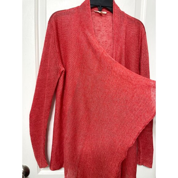 Eileen Fisher Cascading Open Front Long Sleeve Cardigan in Coral Pink Size XS - Picture 6 of 9